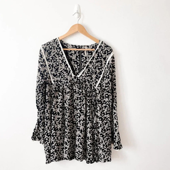 Free People Like You Best Mini Dress  In Black Floral Combo Size Small - Picture 8 of 14
